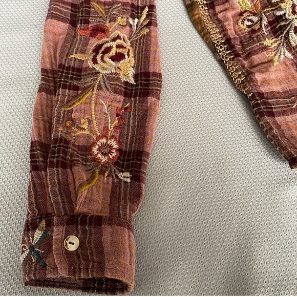 Johnny Was Varlese Multicolor Embroidered Plaid Oversized Shirt Size XS - Picture 12 of 13